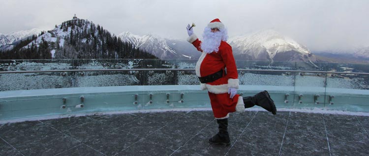 Santa on the rooftop patio at the Banff Gondola