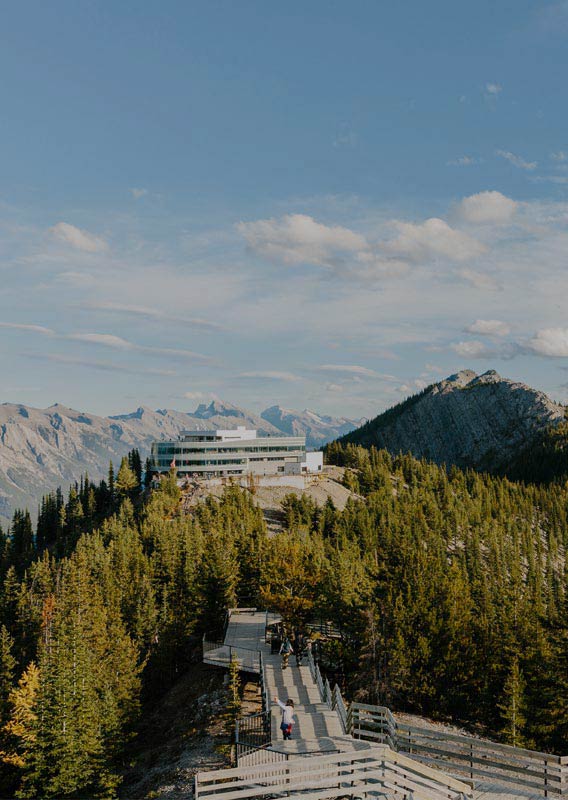 A view of the Upper Gondola Terminal and the boardwalk atop Sulphur Mountain