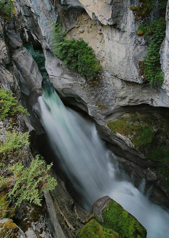 Flowing Waterfall in Maligne Canyon