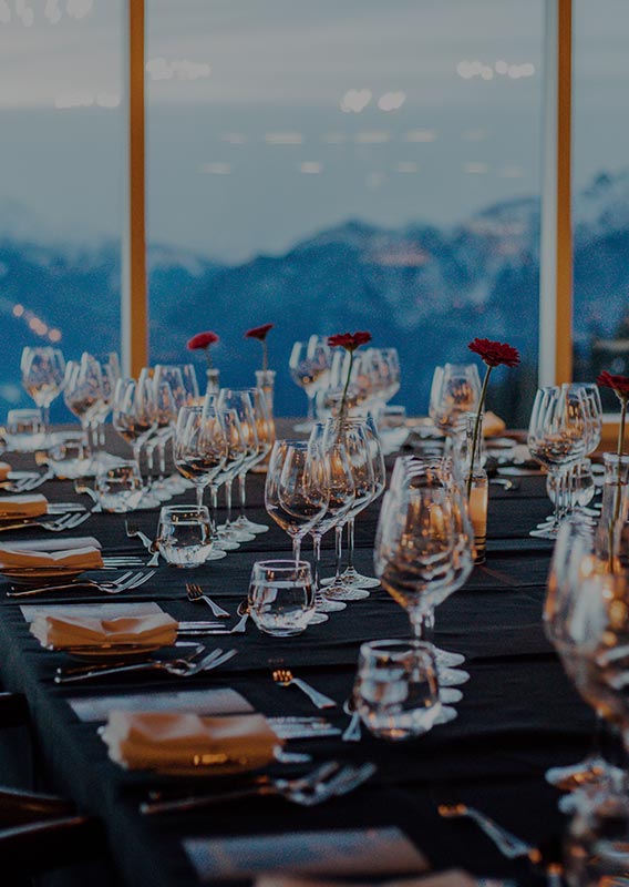 A long table set up for a winemakers' dinner