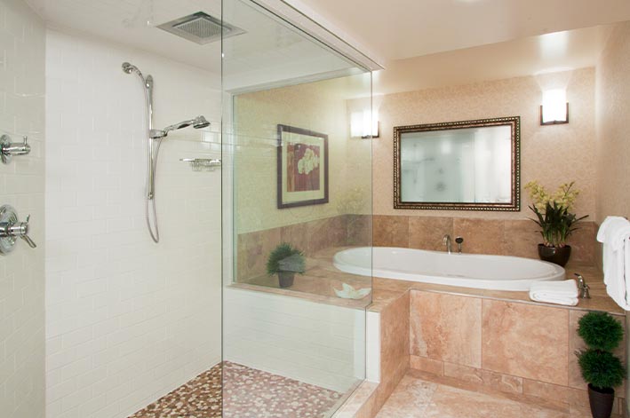A luxurious bath and shower.