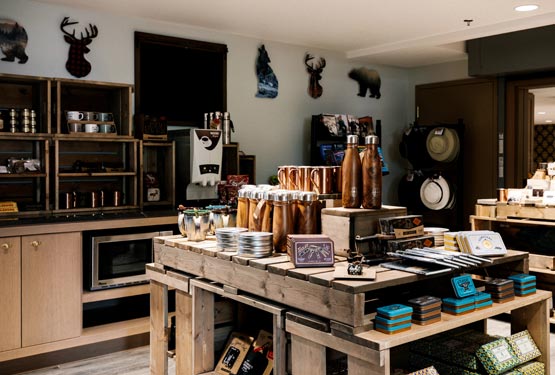 A shop table set up.