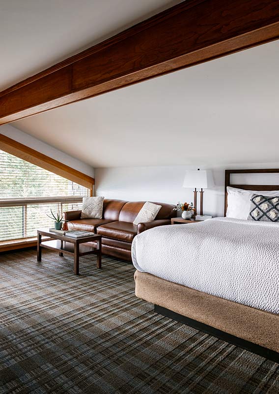 A bright and spacious loft-style hotel suite. 