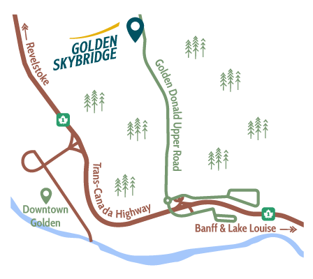 Map showing location of Golden Skybridge on Golden Donald Upper Road.