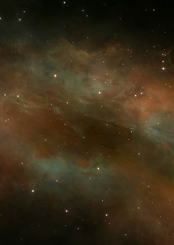 Stars in brown and green coloured space dust