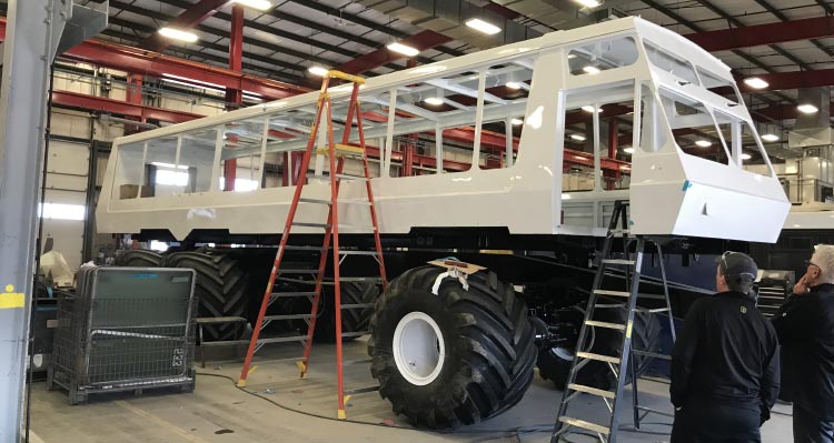 The body of an Ice Explorer vehicle in the shop.