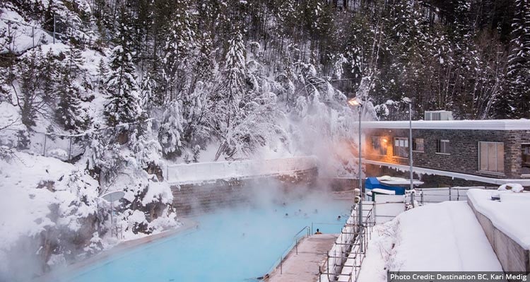 Hot springs pool winter season.