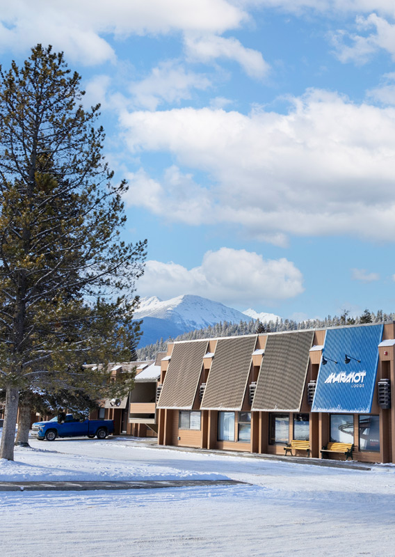 Marmot Lodge exterior in the winter