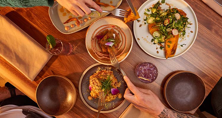 Dishes from Terra as seen from above on a table.