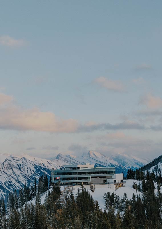 An aerial view of the Banff Gondola in the Winter