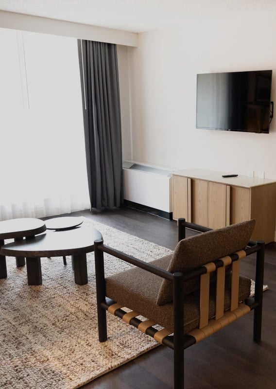 The renovated Woodland Balcony King suite at Forest Park Hotel.