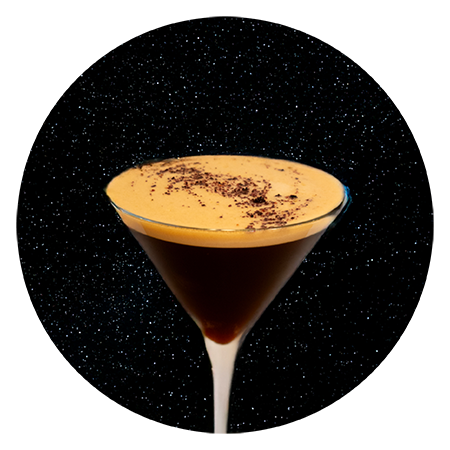 Espresso martini with a starry night sky background