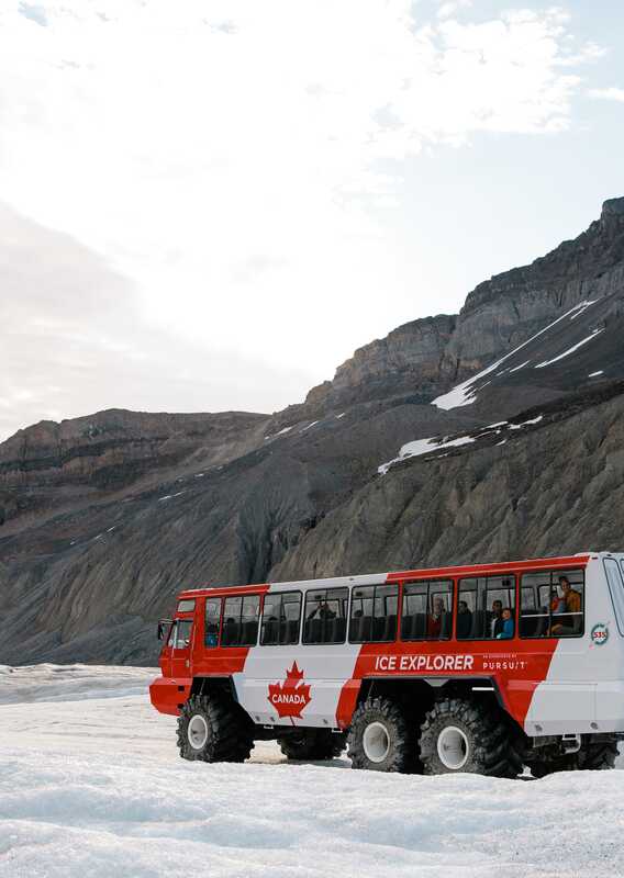 Columbia Icefield Ice Explorer travelling across the Athabasca Glacier