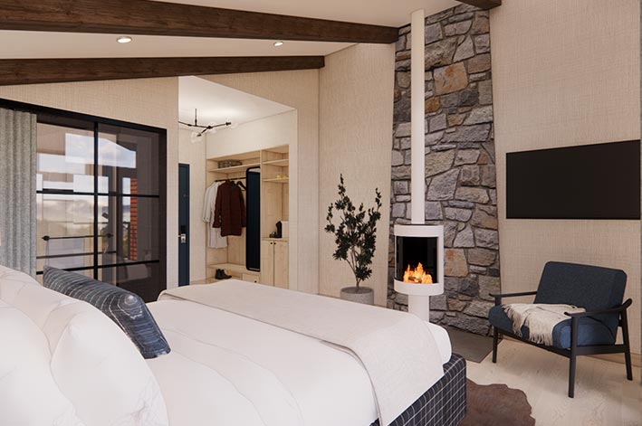The Founders Room rendering with fireplace