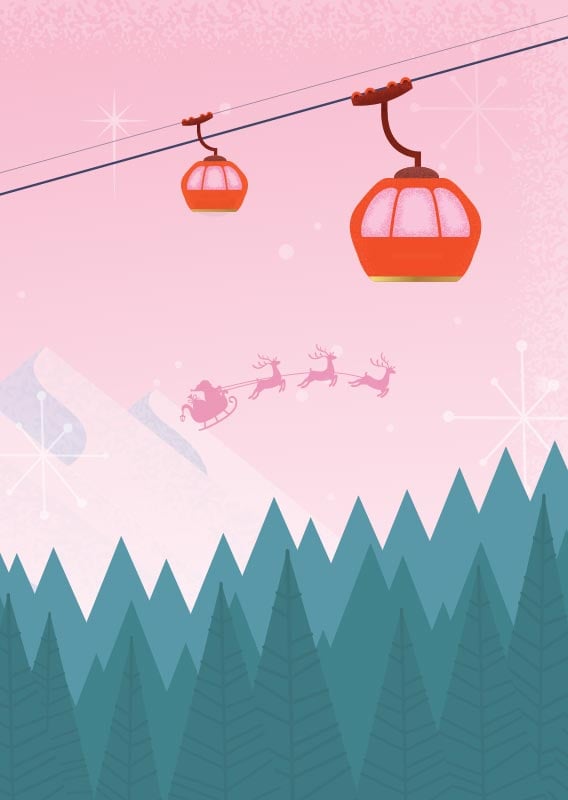 Santa standing on the rooftop observation deck at the Banff Gondola