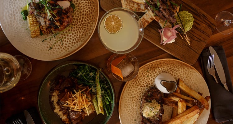 Top view of entrees at Terra restaurant