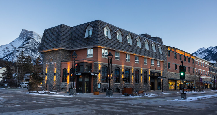Exterior view of the Mount Royal Hotel in the winter